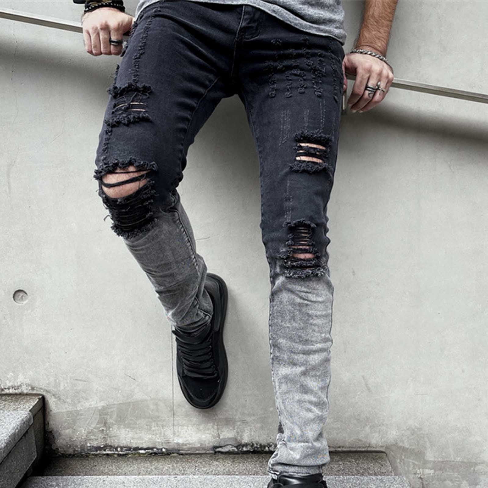 New Men Skinny Ripped Jeans Denim Pants Casual Stretch Slim Fit Hip Hop  Trousers | eBay